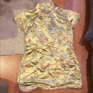 Elegant Gold Floral Cheongsam Dress